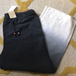 Ombré Wide Leg Linen Drawstring Pants